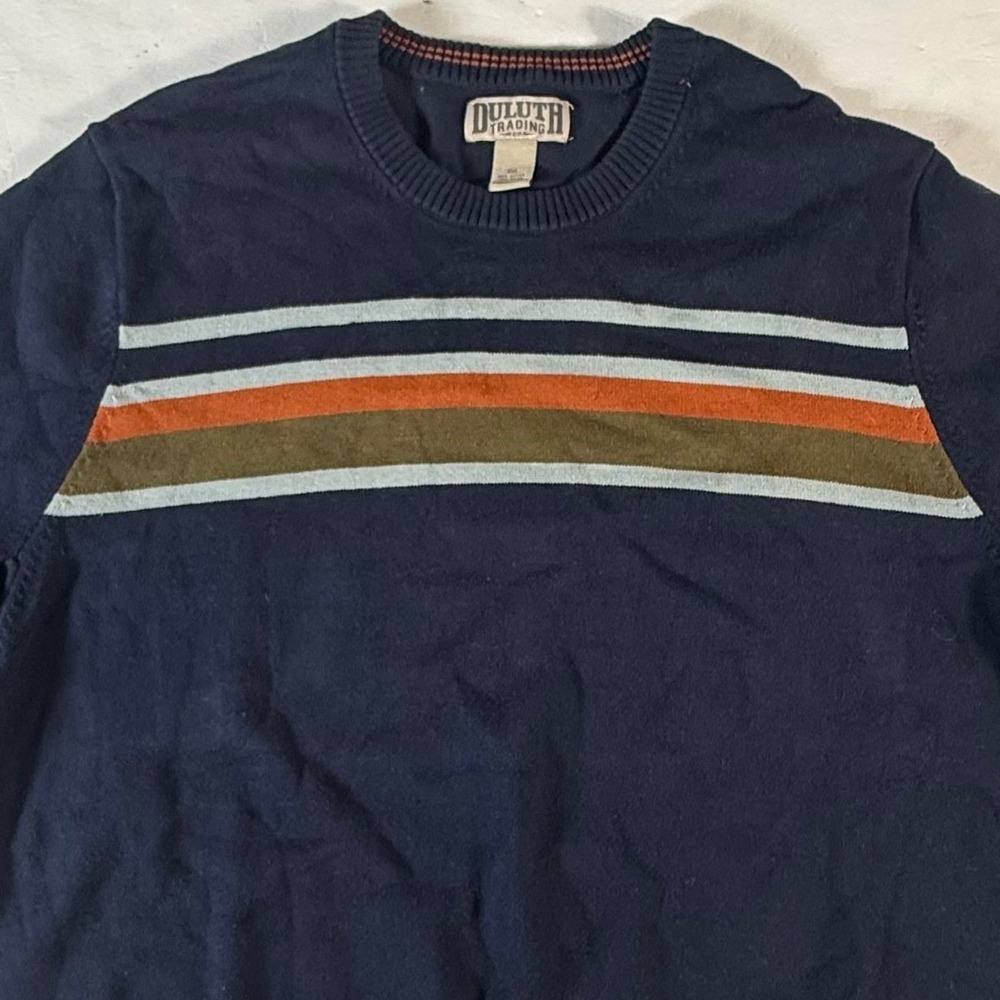 Duluth Trading Co Crew Neck Sweater Mens 2XL Navy Striped Performance Sweater